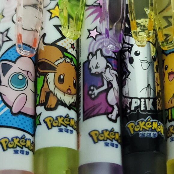 Pokemon Gel Pens Pikachu Eevee Mew Two Jiggly Puff Lot Of 5 Gel Pens NEW - Picture 3 of 6